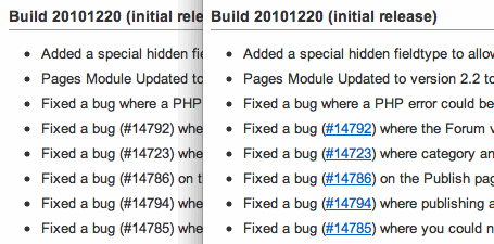 Screenshot of the Enhanced Change Log