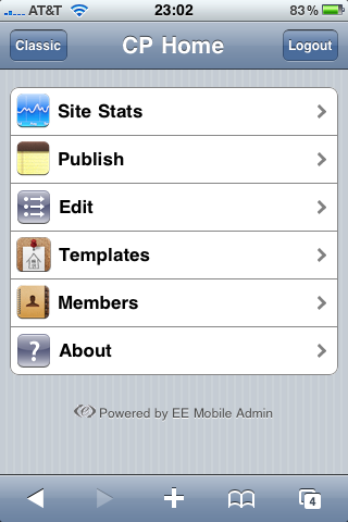 EE Mobile Admin homepage